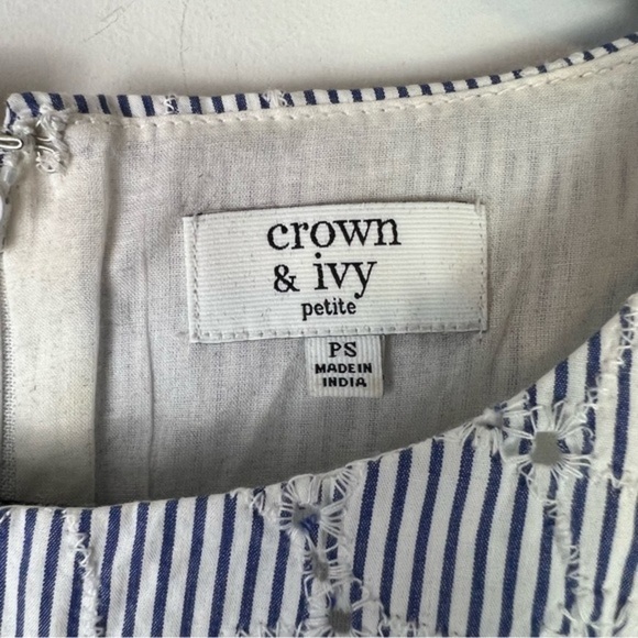 CROWN & IVY Striped Eyelet Peplum Top - Blue & White - Petite Size (PS) - Chic - Picture 4 of 7